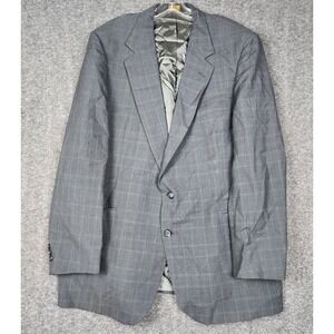 Johnny‎ Carson Blazer Mens 44R Grey Glen Plaid Vintage 2-Button Sport Coat USA